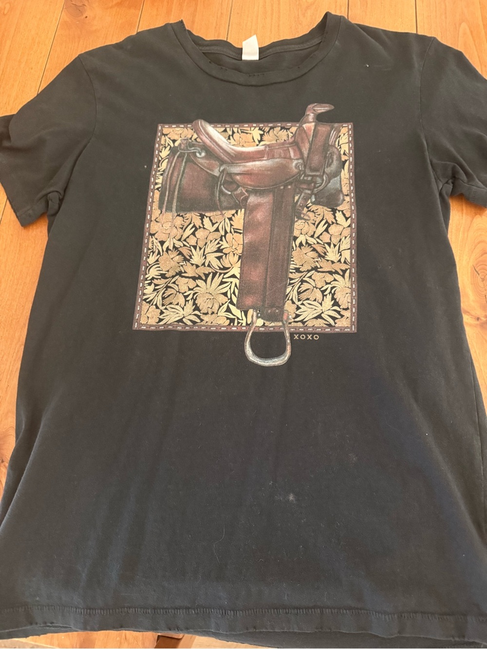 Black Graphic Tee with Brown Saddle Print